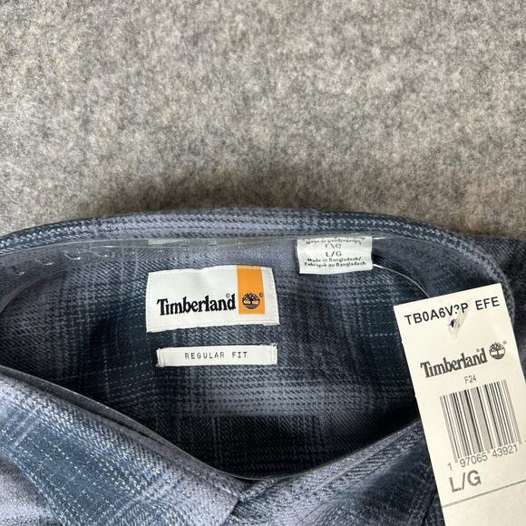 Timberland Windham Heavy Weight Flannel Mens Large Blue Plaid Workwear - Picture 8 of 8